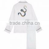 Fashion Suraa Embroidered Pyjama Piping Pocket Long Sleeve Silk Pajamas Set For Women Sleepwear With High Quality thumbnail-5