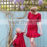 Mother Daughter Matching Dress Set Red Women Party Dress Latest Frock Design thumbnail-1