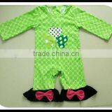 Infant Girl Open-Seat Cute Onesie Cotton Baby Green Clover Pattern Red Knot Bow Onesie Organic Cotton Ruffles Romper thumbnail-1