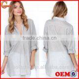 Loose Short Sleeve With Pocket Striped Design Lady Blouse