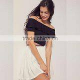 Latest Pleated Short Skirt and off Shoulder Ruffle Crop Top Set thumbnail-2