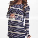 Hot Selling Navy Blue And Taupe Stripe Maternity Tee With Long Sleeve Maternity Tops Women Clothes WT80817-22 thumbnail-1