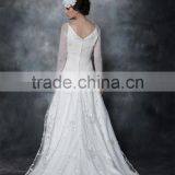 A-line Scoop Neck Satin Over Net With Embroidery Bridal Dress Lace With Crystal 3/4 Sleeve Wedding Dress AS29402 thumbnail-2
