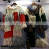 Women Rabbit Fur Patchwork Mogolia sheepfur long size Coat Winter Warm Long Jacket Wind-break light purple plus size fur jacket