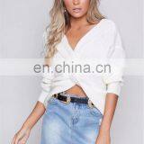 Wholesale Stocks Women Sexy Backless V Neck Batwing Long Sleeve Knit Sweater thumbnail-4