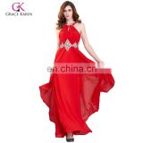 Grace Karin Sexy Sleeveless Backless Red Elegant Chiffon Long Formal Evening Dresses Red CL6184