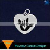 Deafness Awareness Heart Charm Silver Tone Black Enamel I Love You Sign Language Symbol Heart Charm thumbnail-1