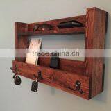 Custom Wooden Wall Kitchen Shelf With Hooks, Rustic Wood Key Holder thumbnail-3