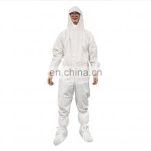Anti skid white safety waterproof medical protective disposable isolation coverall hazmat suit clothing with hood