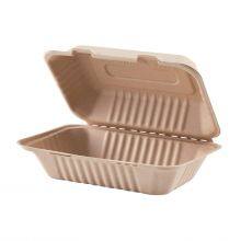 Disposable Bagasse Clamshell Takeaway Boxes 9 x 6inch Large Wholesale Price thumbnail-1