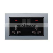 Universal Type 146 Double 3 Pin Wall Socket With Switch Aluminum Alloy Panel Sockets And Switches Electrical With LED Light thumbnail-1