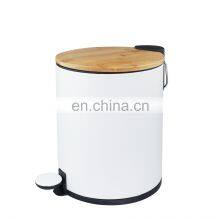 Eco-friendly Bamboo Lid Stainless Steel Foot Pedal Trash Bin for Kitchen Bathroom Office 3L 5L Metal Rubbish Dust Bin
