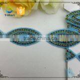 Blue Beaded Rhinestone Crystal Bridal Ribbon Belt Craft Applique thumbnail-2