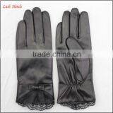 Ladies Wholesale Winter Leather Hand Gloves Black With Lace thumbnail-1
