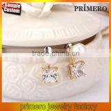 Gorgeous Design Pearl Top Quality Cubic Zirconia Bridal Dangle No Hole Earring