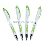 Fashon Custom Cheap Plastic Lime Green Awareness Ribbon Grip Pens Decorative Retractable Ballpoint Pen for Comfortable Writing