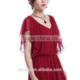 Latest Dress Designs Photos Short Sleeve Wine Color V-neck Sexy Plus Size Women Dress thumbnail-4