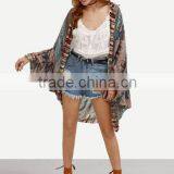 Kimonos Latest Fashion Design Women Clothing Multicolor Vintage Print Tie-dye Trim Kimono thumbnail-1