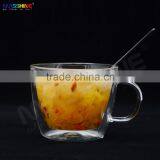 Double Wall Glass Heat Resistant Glass Salad Bowl, Sweet Soup Bowl With Hanld