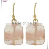 Gold Tone Cherry Quartz Semi-precious Stone Fish Hook Dangle Earring Set