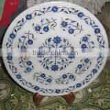 Round Marble Inlay Plate, Lapis Lazuli Marble Inlay Plate thumbnail-1