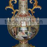 Arabic Style Crackle Ceramic Vase, Hand Painted Gilt Brass Mounted Vase thumbnail-1