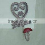 Metal decorative HEART hook with Ceramic knob, Home decoration hook, metal wall art hook, European style hook, Vintage hook