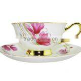 2014 New Products Product 200ml Bone China European Style Flower Pattern Coffee Cup With Saucer Set for Wedding Gift