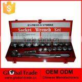 21pcs 3/4" 19-50 Ratchet Socket Set.Sockets/ Ratchet Handle/ Sliding Bar/ Telescopic Bar/ Metal Box. T0021 thumbnail-1