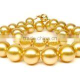 Natural 9-10mm Golden South Sea Pearl Necklace With 14K Gold Clasp thumbnail-1
