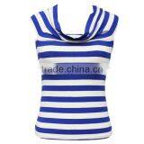 Popular Summer Straped Neck Sexy Back Cross Stripe Blouse for Women thumbnail-3