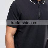 Guangzhou Factory Cheapest Short Sleeve Zip Placket Men's 100% Cotton Pique 200gsm Casual Slim Fit Ribbed Polo Collar Shirt thumbnail-3