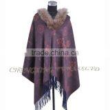 CX-B-P-44F Ladies Latest Design Genuine Raccoon Fur Collar Wool Cashmere Fringed Pashmina Shawl thumbnail-3