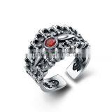 Adjustable Personalized Cool Punk Jewelry Pokerface Silver Red Diamond Fashion Men's Ring thumbnail-1
