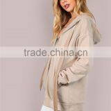 Plain Oversized Zip Up Jacket Velvet Drawstring With Hoody Women Long Sleeve Pocket Coat thumbnail-3