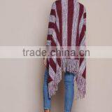 MGOO OEM Custom Burgundy Fringe Cardigan Mohair Striped Outwear Koreas Style Tassels Asymmetric Sweaters thumbnail-5