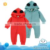 2015 latest design comfortable kids clothing hooded organic cotton baby rompers wholesale baby clothes with zipper design