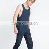 Plain Black Knitted Men Stringer Tank Top With no Lable thumbnail-3