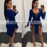 Zm50308b v Neck Hollow Out Women Clothes Pure Color Sexy Lady Dresses thumbnail-5