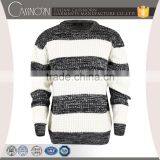 Open Weave Ribbed Cuffs and Hem Slim Fit Two Tone Striped Pattern Sweater thumbnail-4