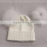 Myfur Baby Knitted Hat with Removable Double Raccoon Fur Pom Poms Wholesale