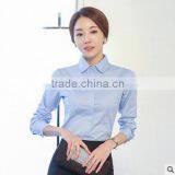 Custom Long Sleeve Office Formal White And Blue Cotton and Polyester Mix Blouse thumbnail-1