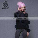 Woman Black Custom Pullover Sweater With a Lot Fox Fur Ball thumbnail-5