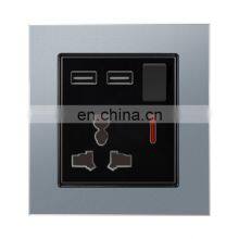 UK Standard Double 3 Pin Wall Socket With Switch Aluminum Alloy Panel With USB Sockets And Switches Electrical With LED Light thumbnail-4