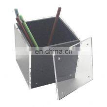 Clear Acrylic Pen Holder With Magnetic Photo Frame Pencil Organizer With 4 Sided Picture Frame thumbnail-5