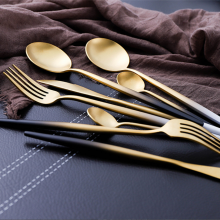 Portugal Style Light Blue and Matte Gold Flatware Cutlery Set Luxury Stainless Steel Spoon Fork Knife Stainless Steel Cutlery thumbnail-5