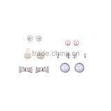 Fashion Jewelry Silver Bezel Pink Faux Pearl Luckybow Stud Earring Set thumbnail-1