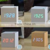 Best selling promotion cube colorful LED Wood alarm clock for home decoration comply with CE ROHS - S714