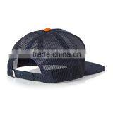 OEM/ODM Applique Label Patch Logo Flat Brim Navy Blue Mesh Plain 5 Panel Trucker Cap Wholesale thumbnail-4