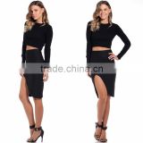 Fashion black formal front slit ladies latest skirt and blouse